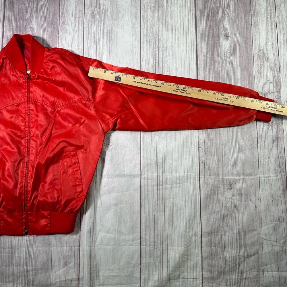 Unisex Vintage Ely Cattleman Satin Zip Up Red Western Bomber Jacket Size Small - Picture 6 of 7
